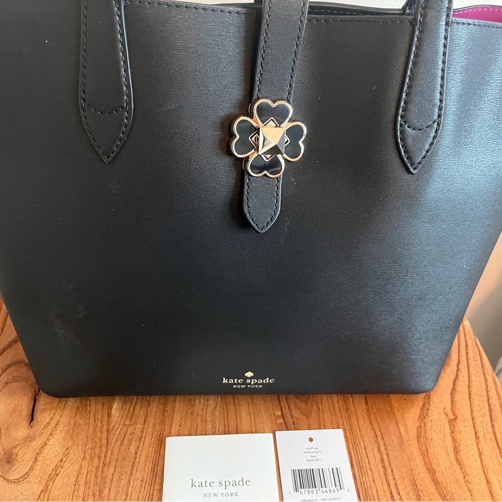 kate spade Black Kaci Tote with Pink Interior and Floral Clasp - Picture 3 of 8